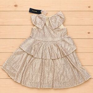 WULFUL Girls Gold Sequin Party Dress Tiered Ruffle Sleeveless NWT Formal[A2]
